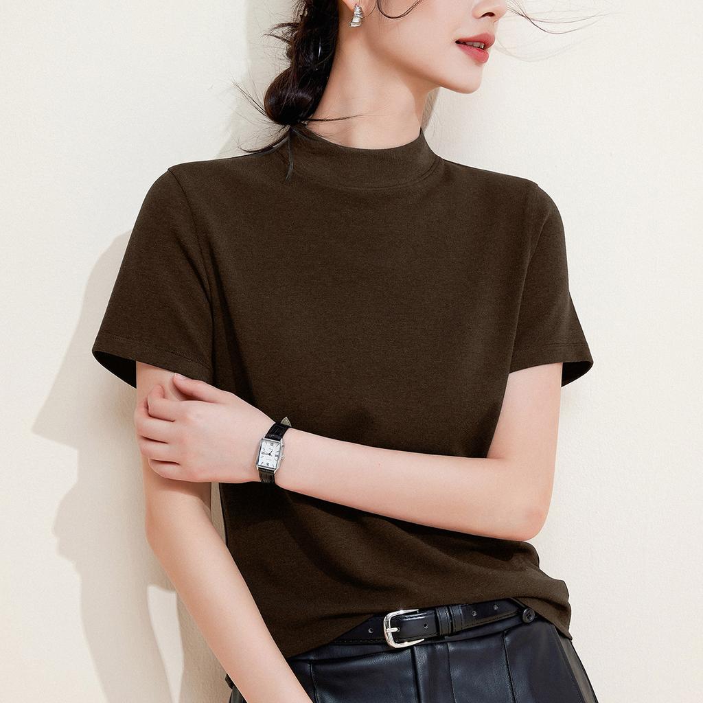 Mid-neck semi-turtleneck slim-fitting slim-fitting short-sleeved bottoming shirt women's top
