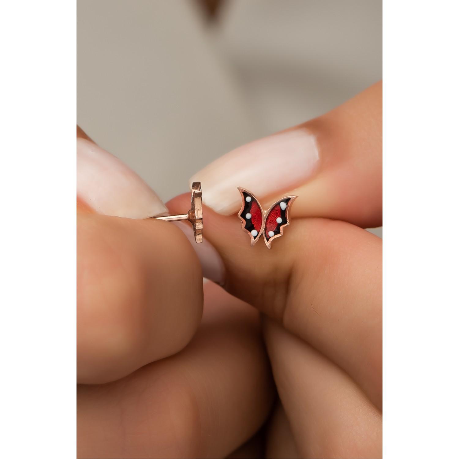 

Серьги-бабочки из стерлингового серебра 925 пробы с красной эмалью