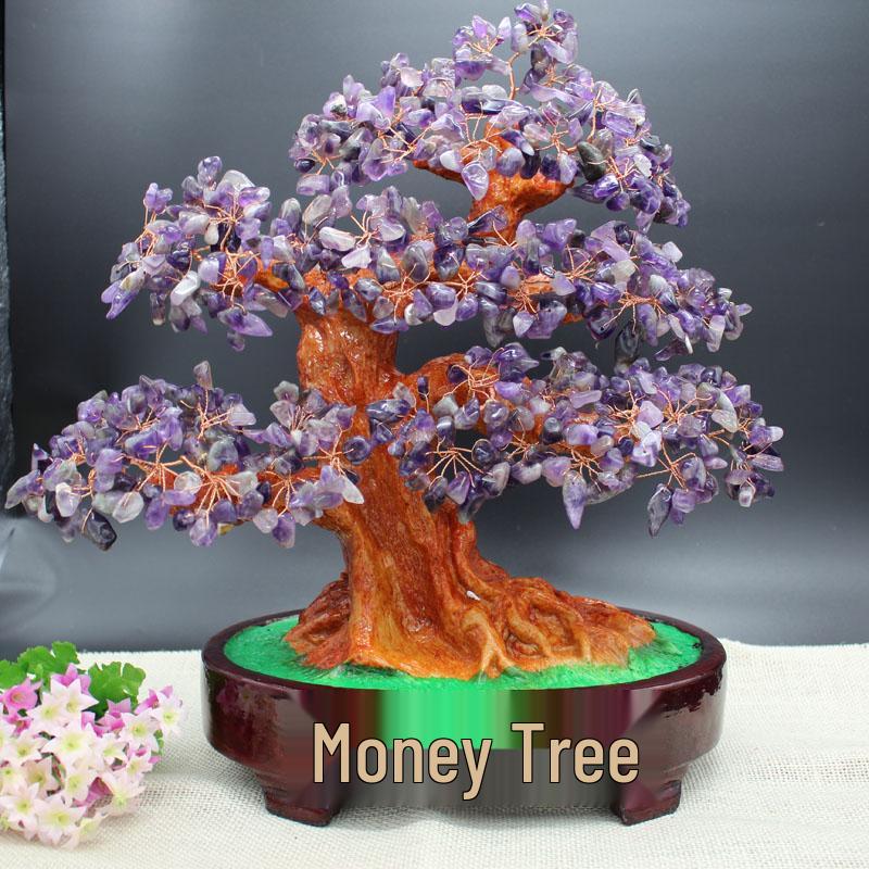 Amethyst Money Tree Ornament: Purple Wealth-Attracting Home Decor Gift