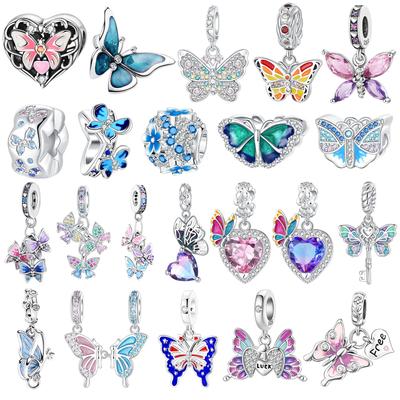 Charms 925 Silver Butterfly Pendant Dragonfly Flowers Bead for Women Necklace DIY Bracelet Fine Jewellery Gift