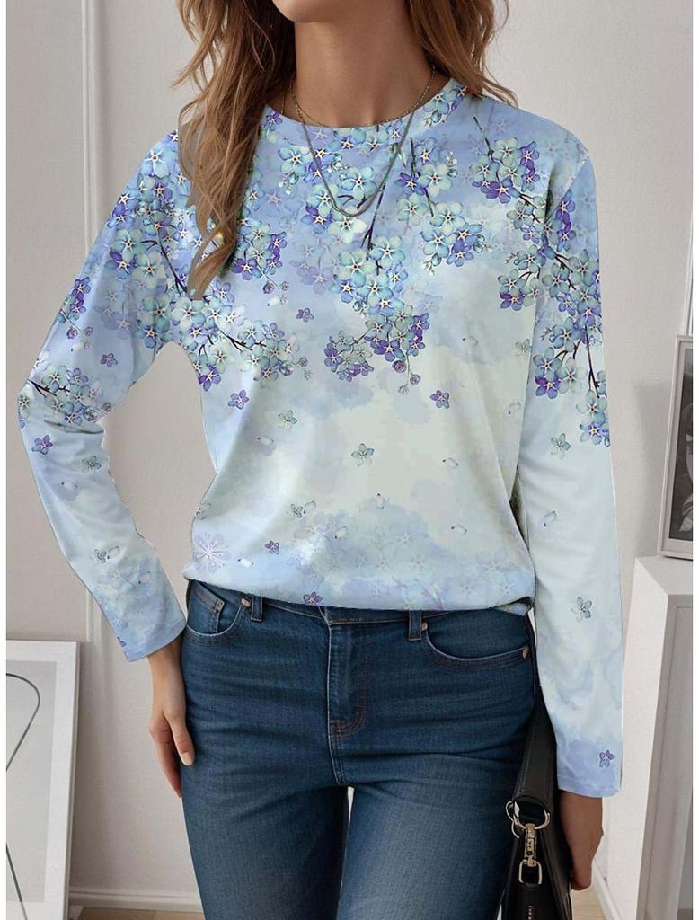 Fashion Women's T Shirt Tee 3D Print Floral Graphic Casual Holiday Fashion Long Sleeve T-shirt O-Neck Yellow Sweatshirt Pullover