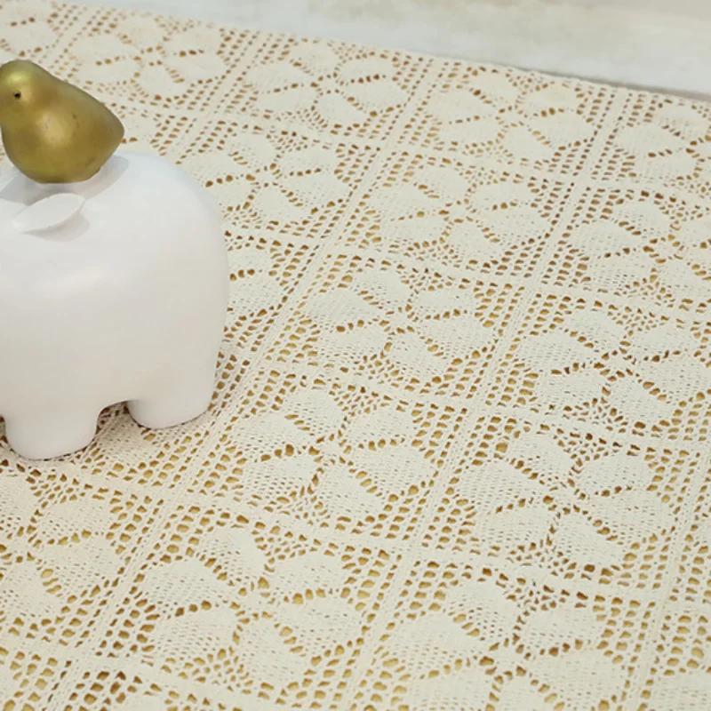 Mantel blanco roto con diseño de gardenia, ahuecado, de punto, grande, de encaje, de algodón y cáñamo, redondo, para mesa, decoración de fondo