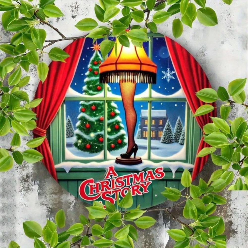 Christmas Retro Tin Sign 80s Movie Poster Metal Wall Decor Round Vintage Home Office Art 8x8 Inch