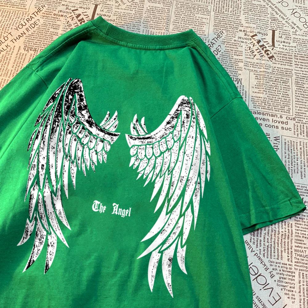 Tricou cu aripi desfășurate îngerul pentru bărbați și femei, tricou cu model, haine de vară, din bumbac, cămașă cu mânecă scurtă, vintage, cu gâtul în formă de O, tricou pentru cuplu