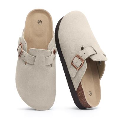 Fashion Smile Genuine Suede Clogs For Women Men Soft Cork Footbed Leather Mules Comfort Potato Shoes With Arch Support Beach Slippers