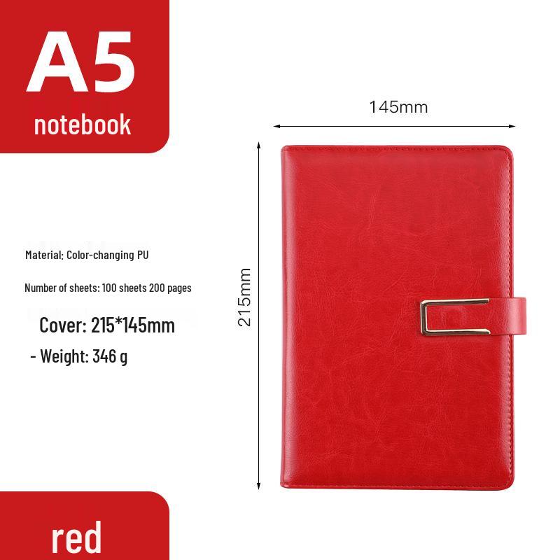 A5 Leather Notebook Gift Box Set with U-Shaped Magnetic Clasp красный
