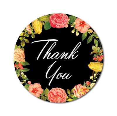 Darling Souvenir 45 Pcs Round Wedding Envelope Seal Black Floral Wreath Thank You Stickers-1.6