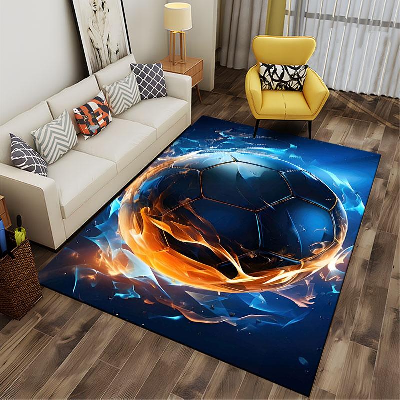 Fiery Soccer Ball Design suitable as a non-slip mat for the living room or bedroom sofa