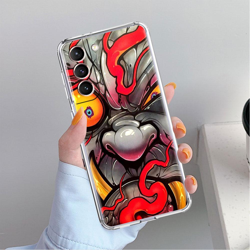 Samurai Oni Mask Cool Clear Case For Samsung Galaxy S22 S20 FE S21 S10 S9 Plus Note 20 Ultra 10 Lite Transparent Phone Shell