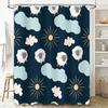 Adorable Sheep Cloud Sunburst Blue Shower Curtain Waterproof Polyester Fabric for Bathroom Decorations in Navy Green White Color