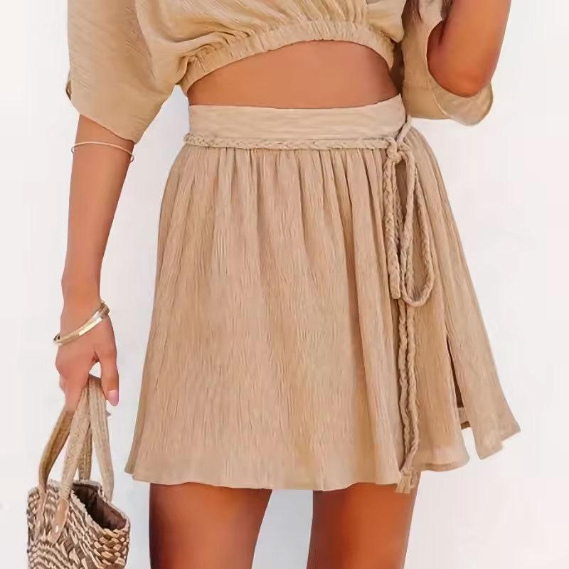 

Женская летняя повседневная однотонная полосатая трикотажная юбка до половины тела XL абрикосовый