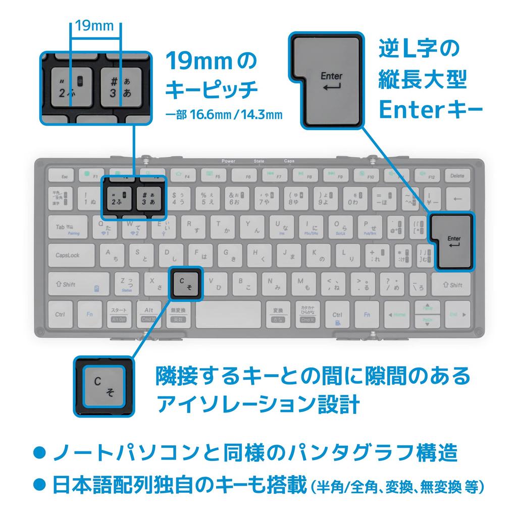 Mobo Keyboard 2, Bluetooth 5.1, Japanese Layout, USB-C, Foldable, with Case and Stand, Black/Gray, AM-K2TF83J/BKG