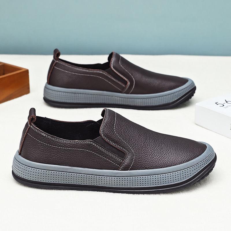 

2025 spring new leather surface casual dad shoes round head one pedal leather shoes soft sole soft surface non-slip wear-resistant men s shoes 44