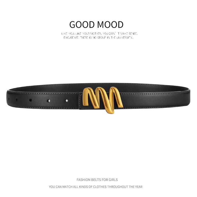 

Новый женский ремень с гладкой пряжкой и буквой M, женский декоративный повседневный ремень для джинсов 110cm чёрный