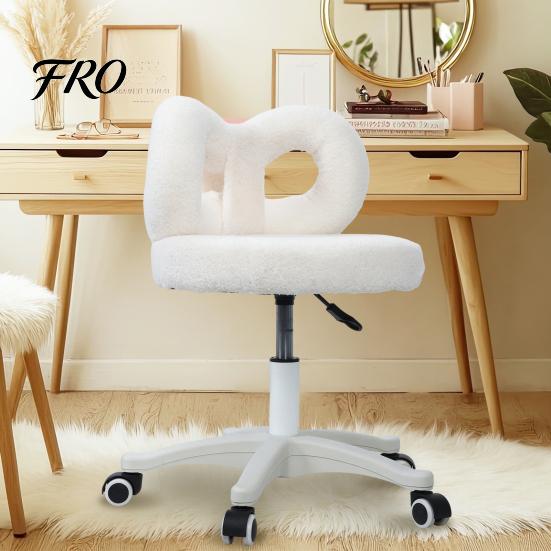 Makeup Chair Swivel Vanity Chair, with Adjustable Dressing Stool Height, Plush Cover Bowknot Back Home Office