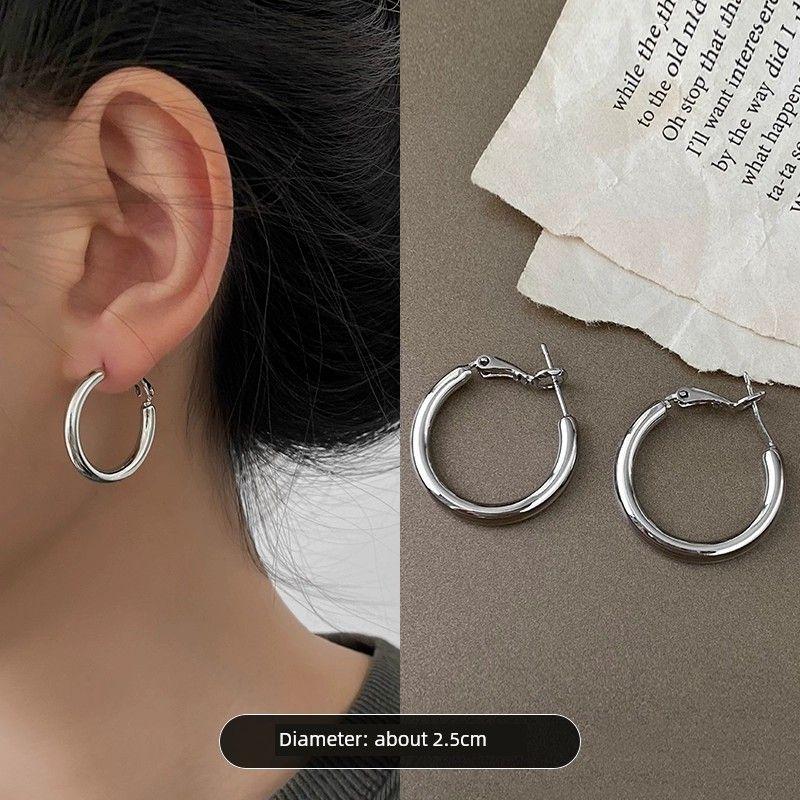 

INS 925 Sterling Silver Women s Hot-Sale Earrings Elegant Simple Bracelet Silver small size 2.5cm(S925 silver needle pair)