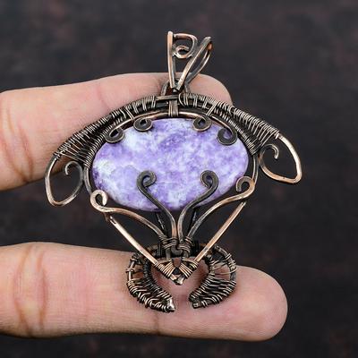 Lepidolite Pendant Copper Wire Wrapped Gemstone Pendant Tortoise Pendant Copper Jewelry Handmade Pendant Wire Wrapped Jewelry Gift For Wife