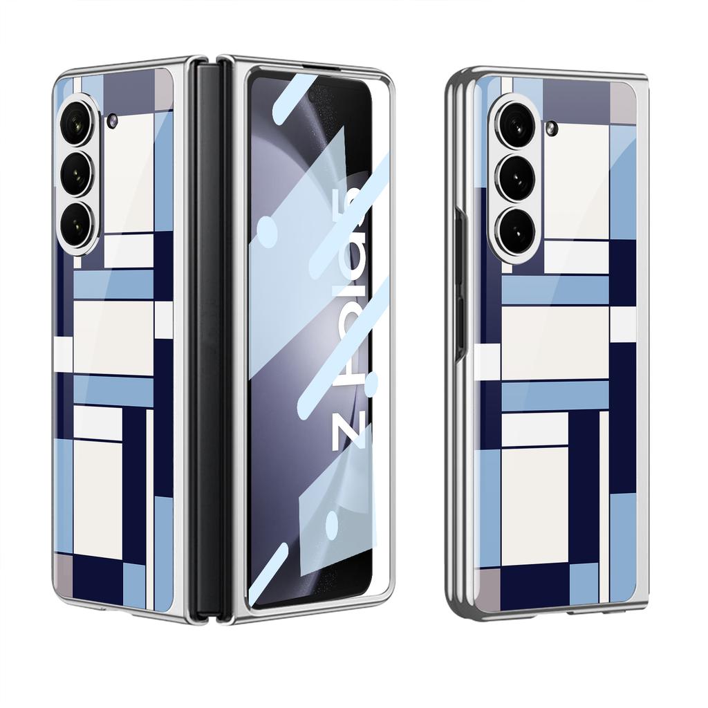 Luxury Plating Screen Glass Case For Samsung Galaxy Z Fold 7 6 5 Case Back Painted Pattern Glass Plastic Cover For Galaxy Z Fold 6