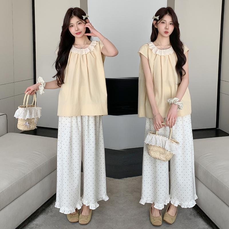 2026 Korean Lace Shirt & Belly Support Skirt Maternity Set 2XL
