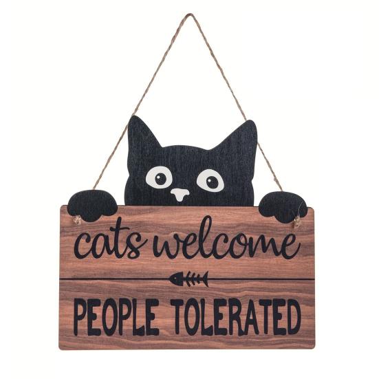 Yousheng Halloween Hanging Door Sign, Cute Cat Hanging Sign, Wooden Front Door Hanger with Hemp Rope for Porch Wall Indoor Home