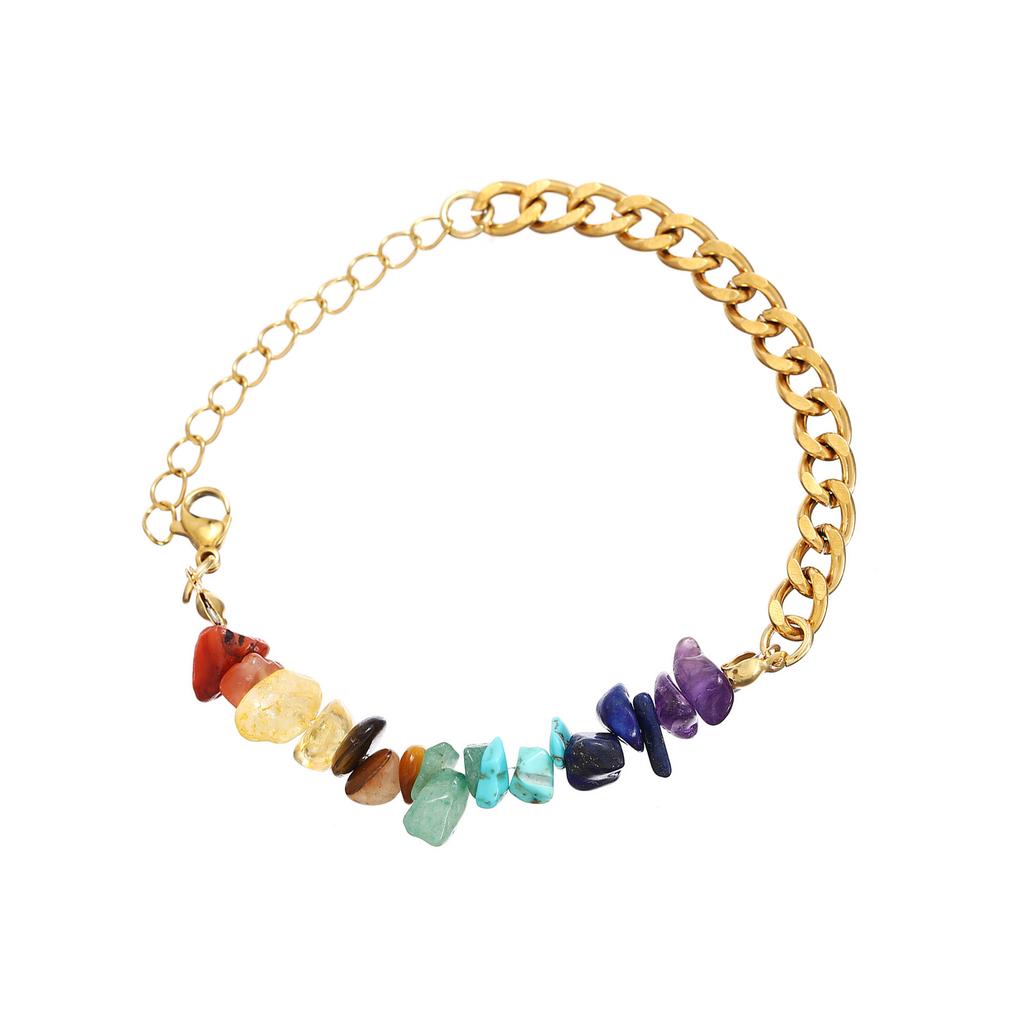 Adjustable Stainless Steel Bracelet Colorful Stone Beads Bracelet Splicing Bracelet for Unique Style and Fashion Looks