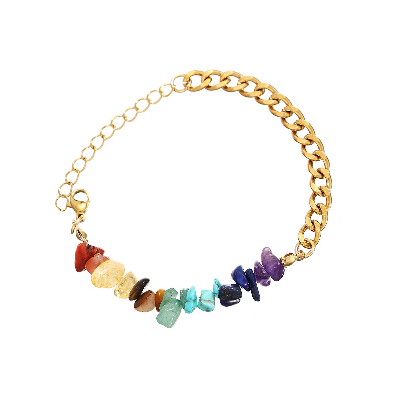 

Модный женский браслет Браслет из натуральных цветных камней Браслет из нержавеющей стали с соединительными элементами Идеально подходит для повседневной носки золотой