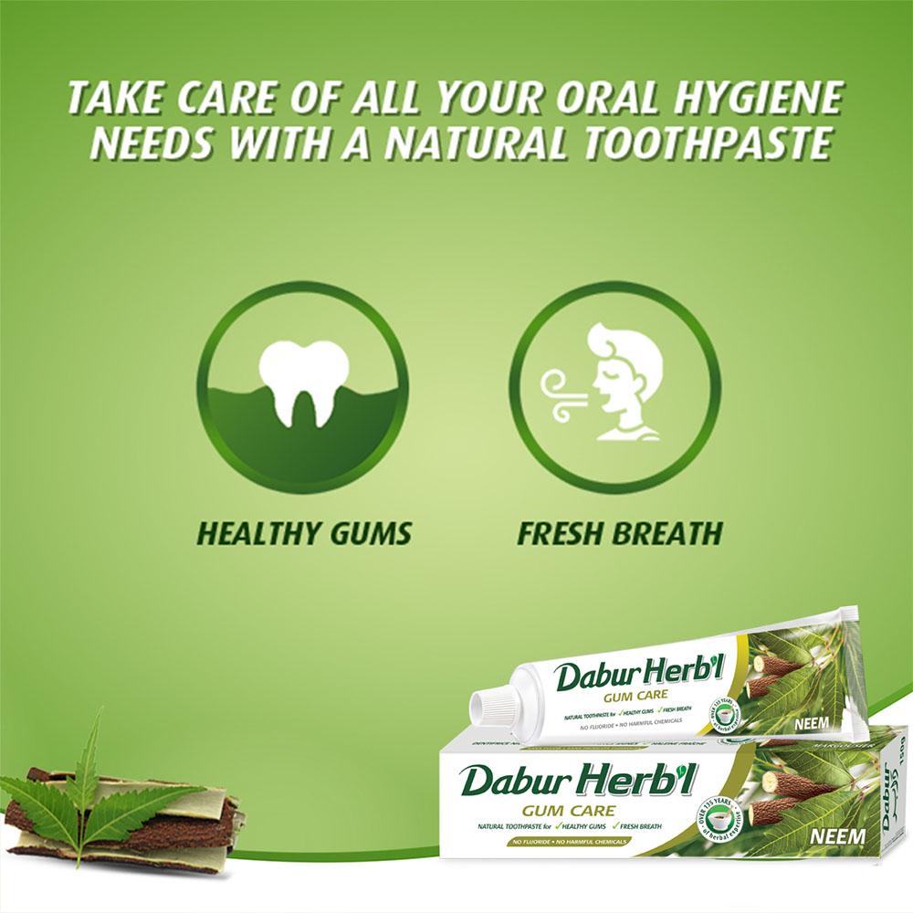 Dabur Herb'l Toothpaste Neem 150g + FREE Toothbrush