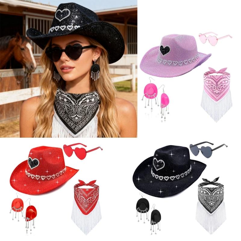 Festival Cowboyhut Set mit Herzbesatz für Geburtstagsfeier Feiertagspartys und Themenveranstaltung Polyester Kunststoff