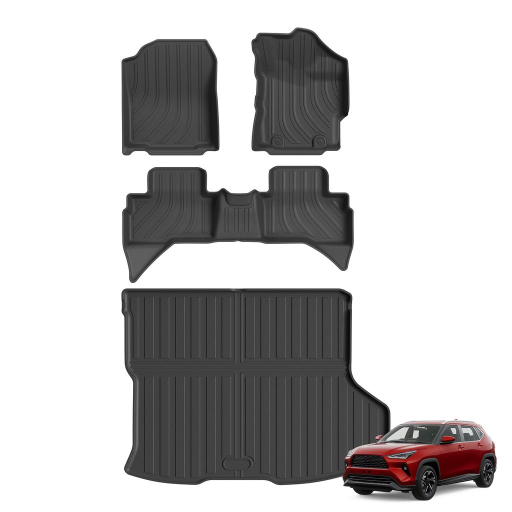 LUCKEASY Right Hand Drive for Toyota Yaris Cross HEV AC200 2025-2027 TPE Car All-Weather Floor Mats Trunk Pad Accessories Black