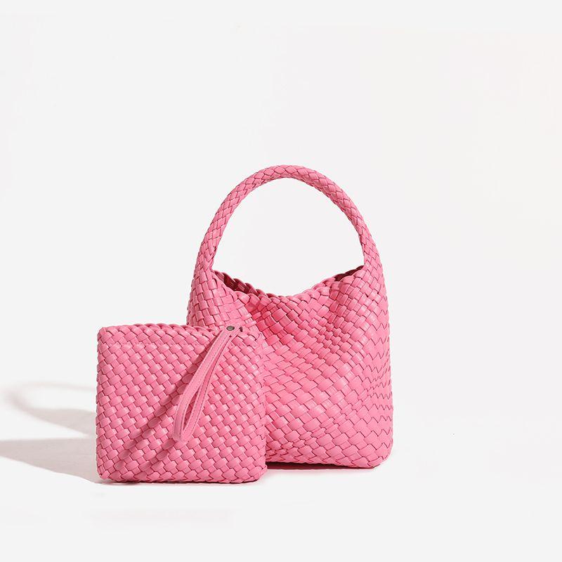 

Сумка плетеная из натуральной кожи, женская, сумка-корзина, сумка для отпуска и путешествий, нишевая, разных размеров, для работы, через плечо Rose Red