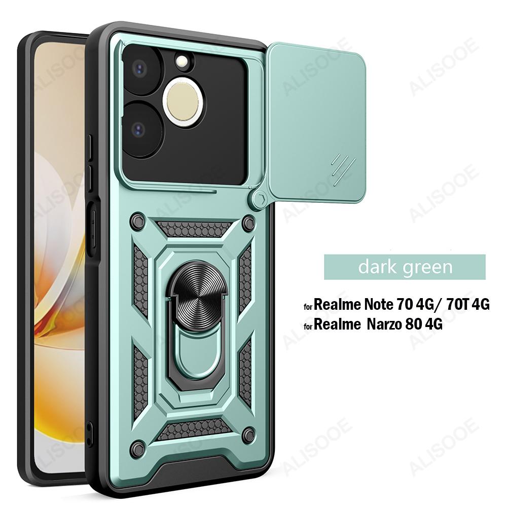 

Зсувна кришка камери для Realme Note 70 70T 4G Narzo 80 4G Чохол Кільце Підставка Тримач Повний Захист Ударостійкий Чохол для Телефона Capa Funda Realme Note 70T 4G зелений