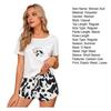 2 sztuk/zestaw Zestaw piżam damskich z krótkim rękawem O Neck Kreskówka krowa T-shirt z nadrukiem Sznurek Elastyczny pas Krótkie spodnie Homewear Top Zestaw szortów Lady