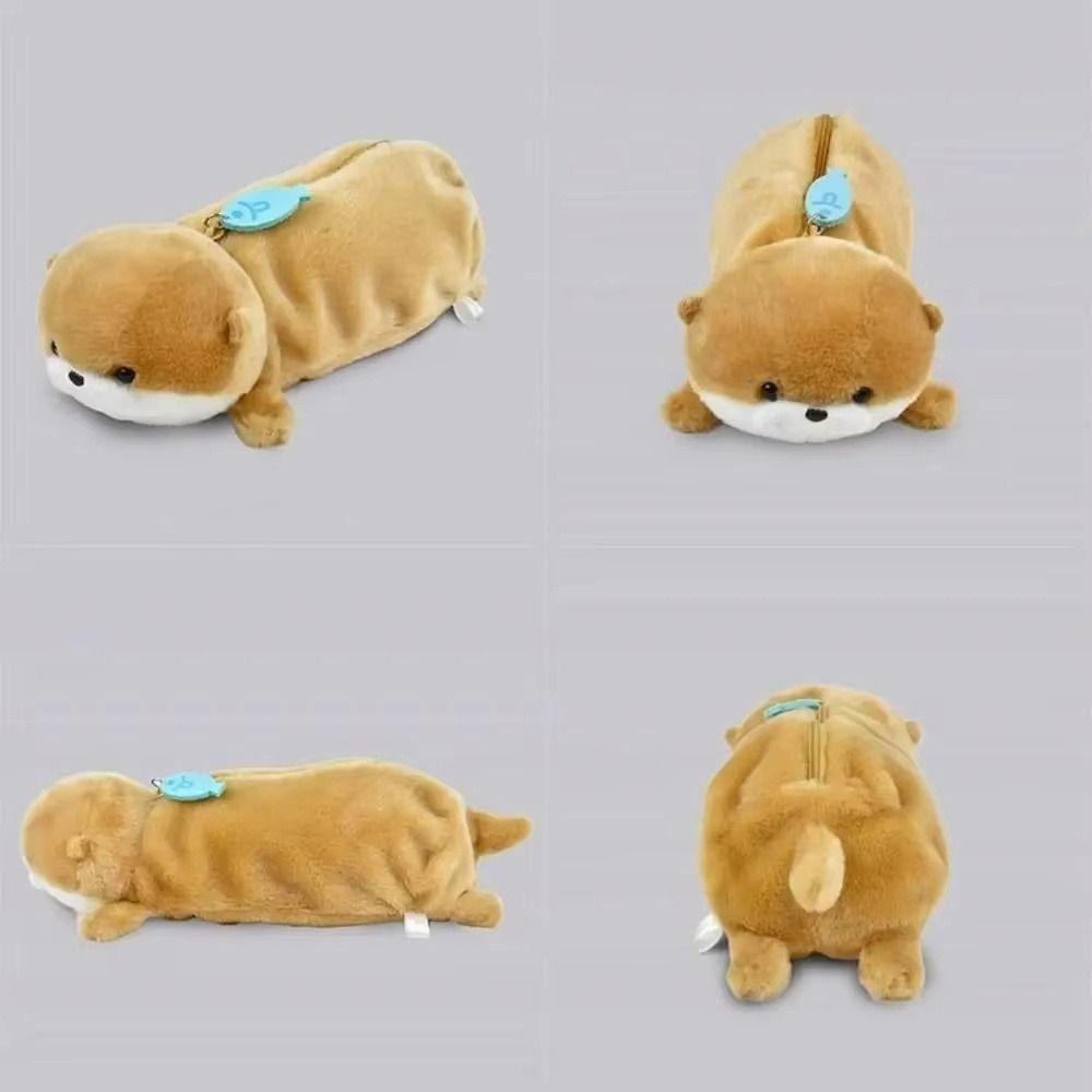 Pen Holder Plush Pencil Bag Large Capacity Stationery Bag Creative Otter Pencil Case Students