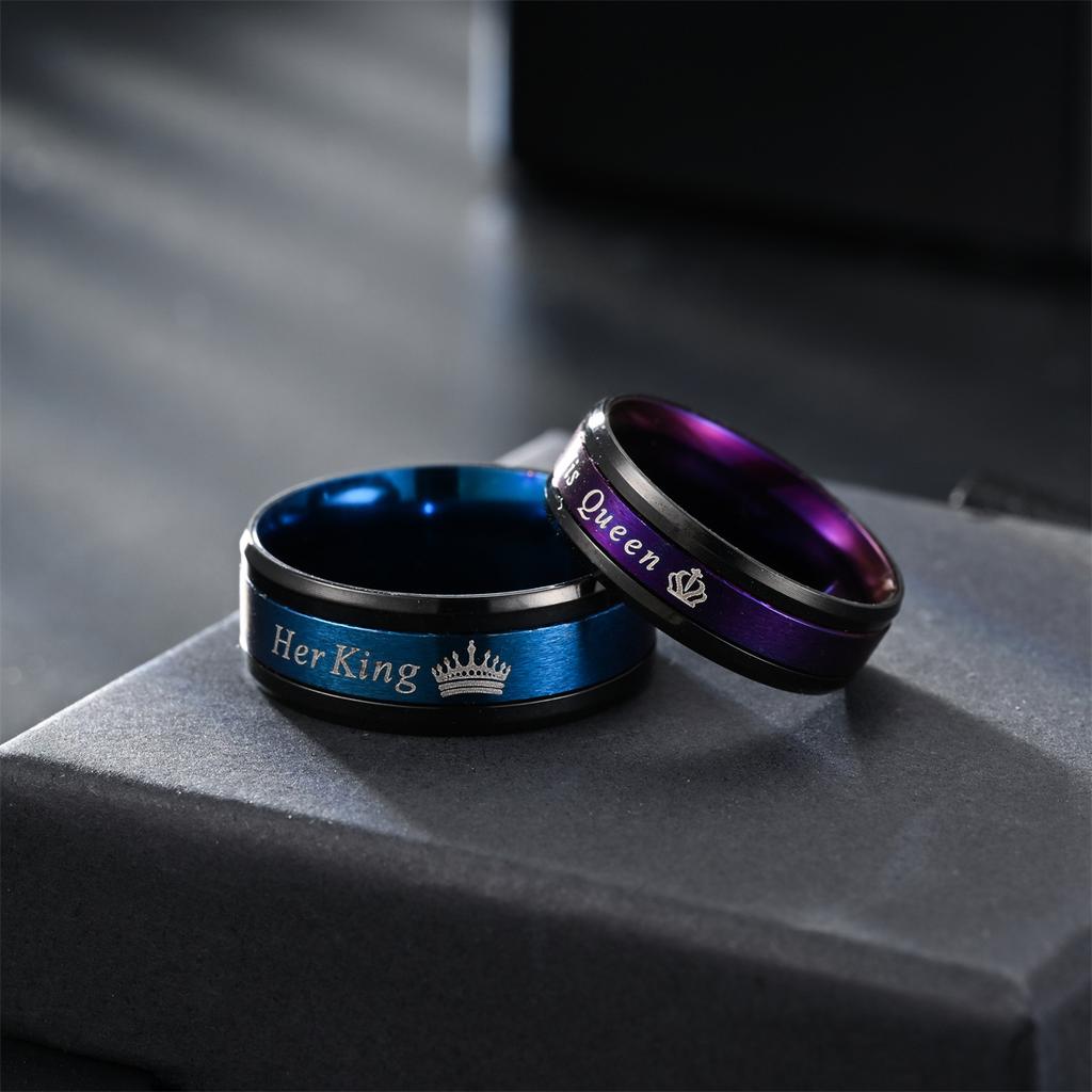 Fashion Couple Rings Her King His Queen Statement Ring Romantic Stainless Steel Crown Ring Anniversary Wedding Band  Gift