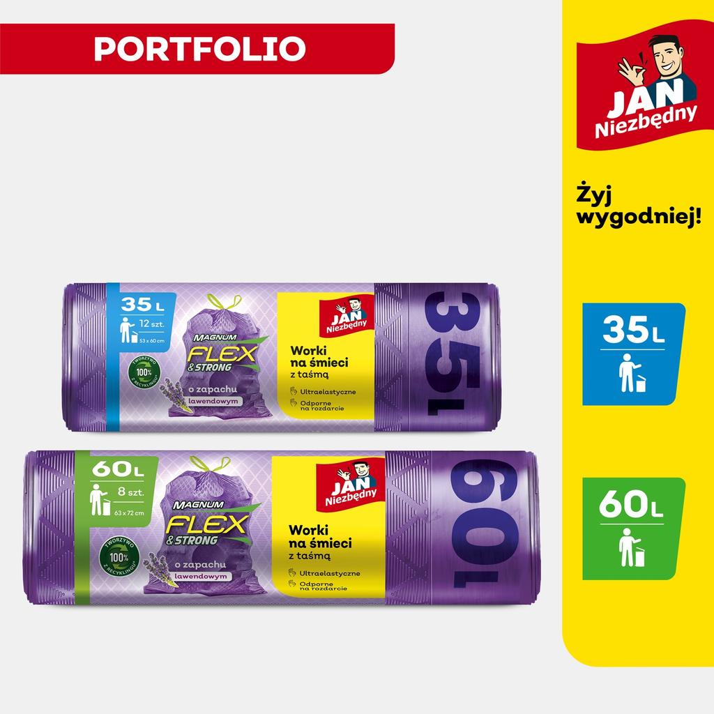 Jan Niezbędny Garbage Bags With Tape Magnum Flex Strong Lavender 35L 12 Pcs