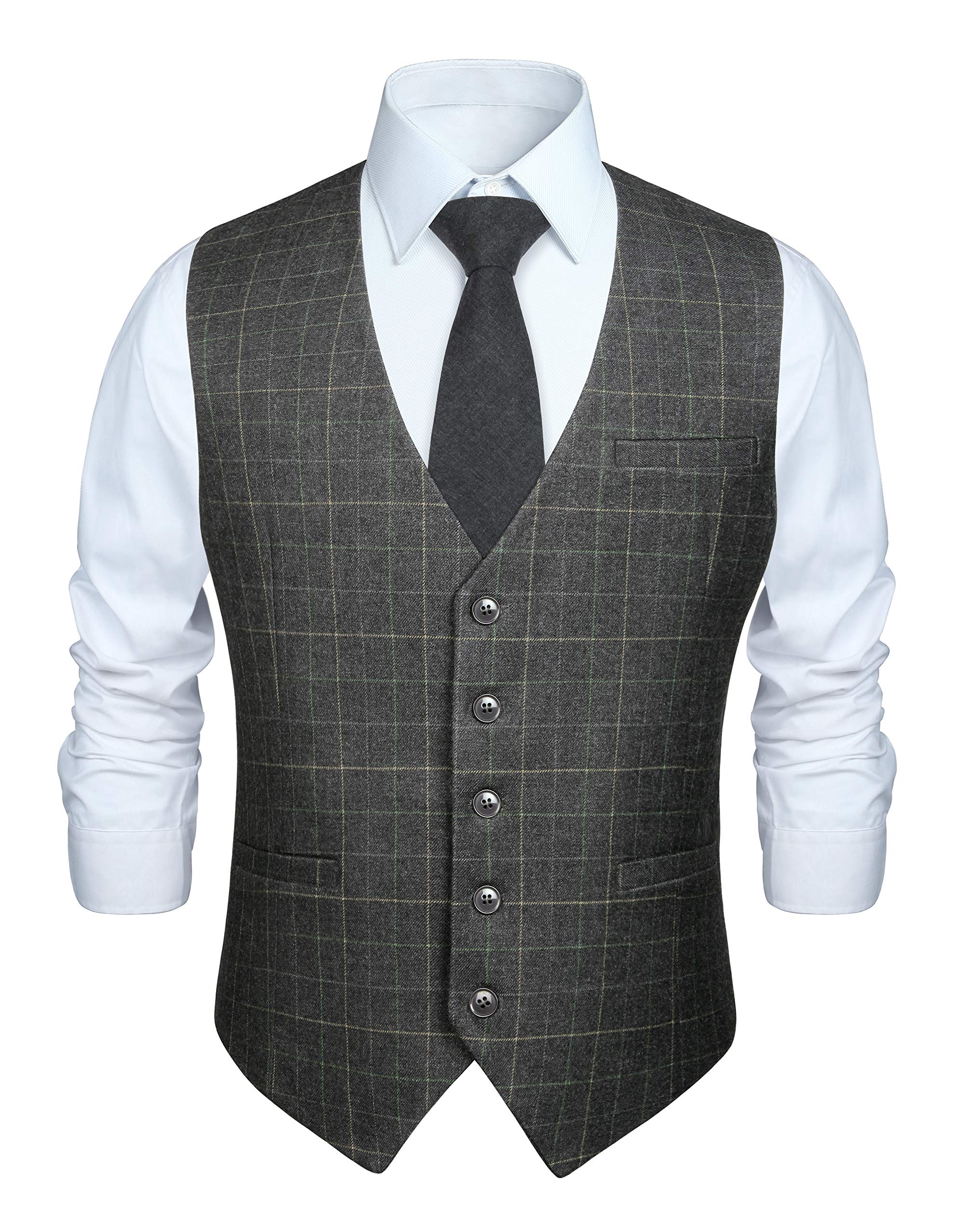 

Suit Vest for Check 5 3 Gilet Size S [HISDERN] Men, Pattern, Gray, Buttons, Pockets, Slim, V-Neck, Buckle, Business, Wedding, Vest, Fit,