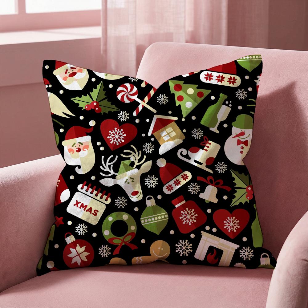 Christmas tree bells snowman Cushion Cover Multi-Scene Pillow Cover for Home & Car - Reversible, Soft & Durable for Daily Use