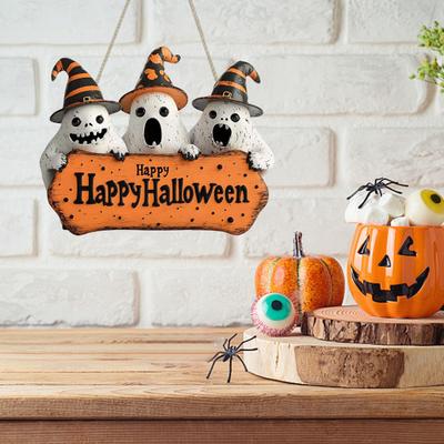 Halloween Wicht Türschild Holz Boo Wicht Hängeschild Rustikal Frohes Halloween Geister Schild für Bauernhaus Haustür Veranda Wanddekoration