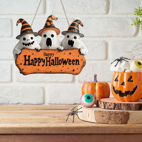 Halloween Gnome Door Sign Wooden Boo Gnome Hanging Sign Rustic Happy Halloween Ghost Sign for Farmhouse Front Door Porch Wall Decoration
