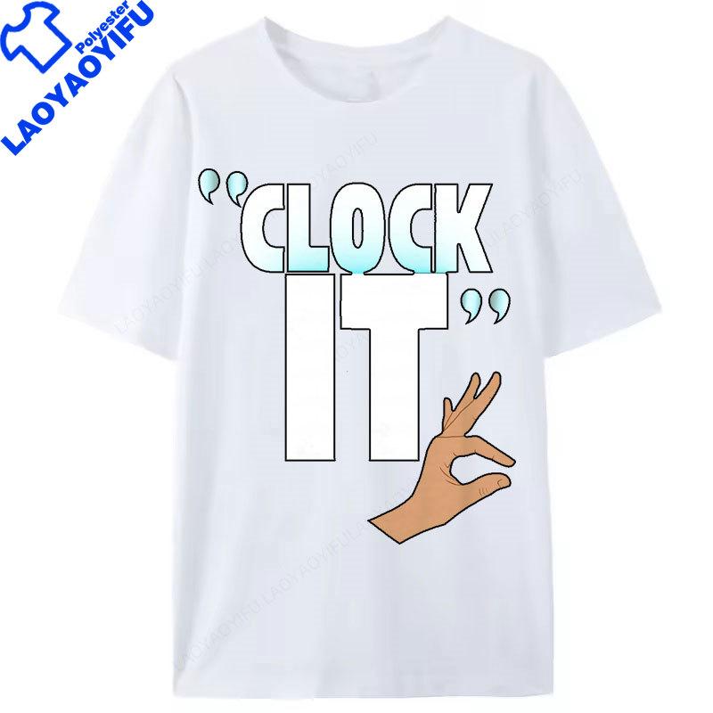 Funny Viral Slogan Clock It Shirt for Women Gym Hustle Tee TShirt XS
