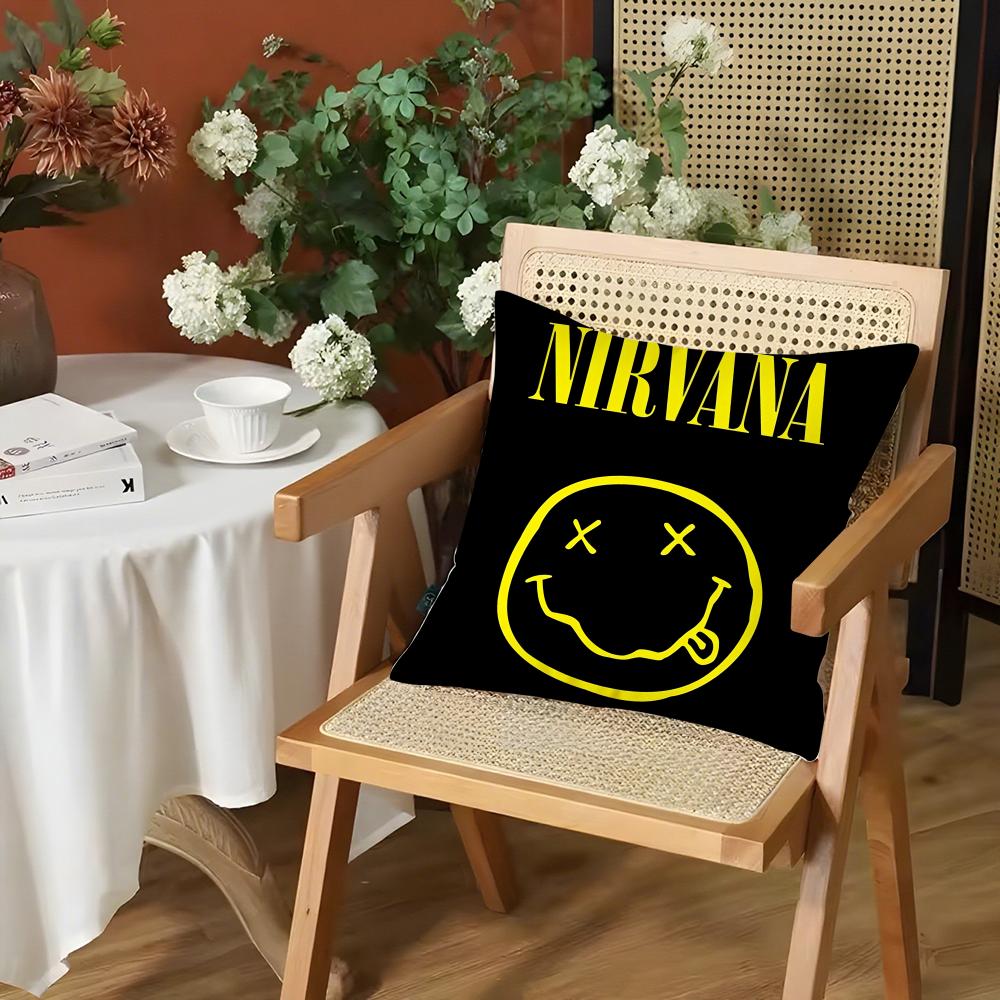 

Band NNirvana Cushion Cover Silky Short Plush Invisible Zipper Dustproof Sofa Pillow Case for Home Decor 30x30cm