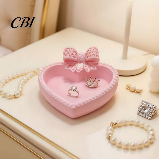 Artistic Desktop Organizer 3D Printed Bow Jewelry Tray, Cute Heart-Shaped Organizer, Stable Decorative Unique Art Collection Gift for Rings