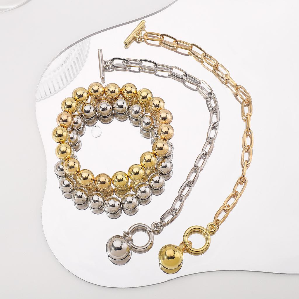 Women European Jewelry Fashion Trend Design Hot Girl Ball Chain Layered Necklace Bracelet Set