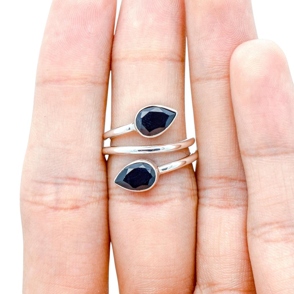 Natural Black Onyx Ring, Solid 925 Sterling Silver Ring, Adjustable Ring, Handmade Women Ring, Statement Ring, Engagement Ring, Gift For Her
