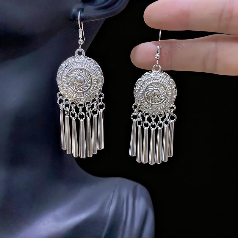 Ethnic style earrings Alloy silver-plated Miao ethnic minority Dong Yi earrings Earrings