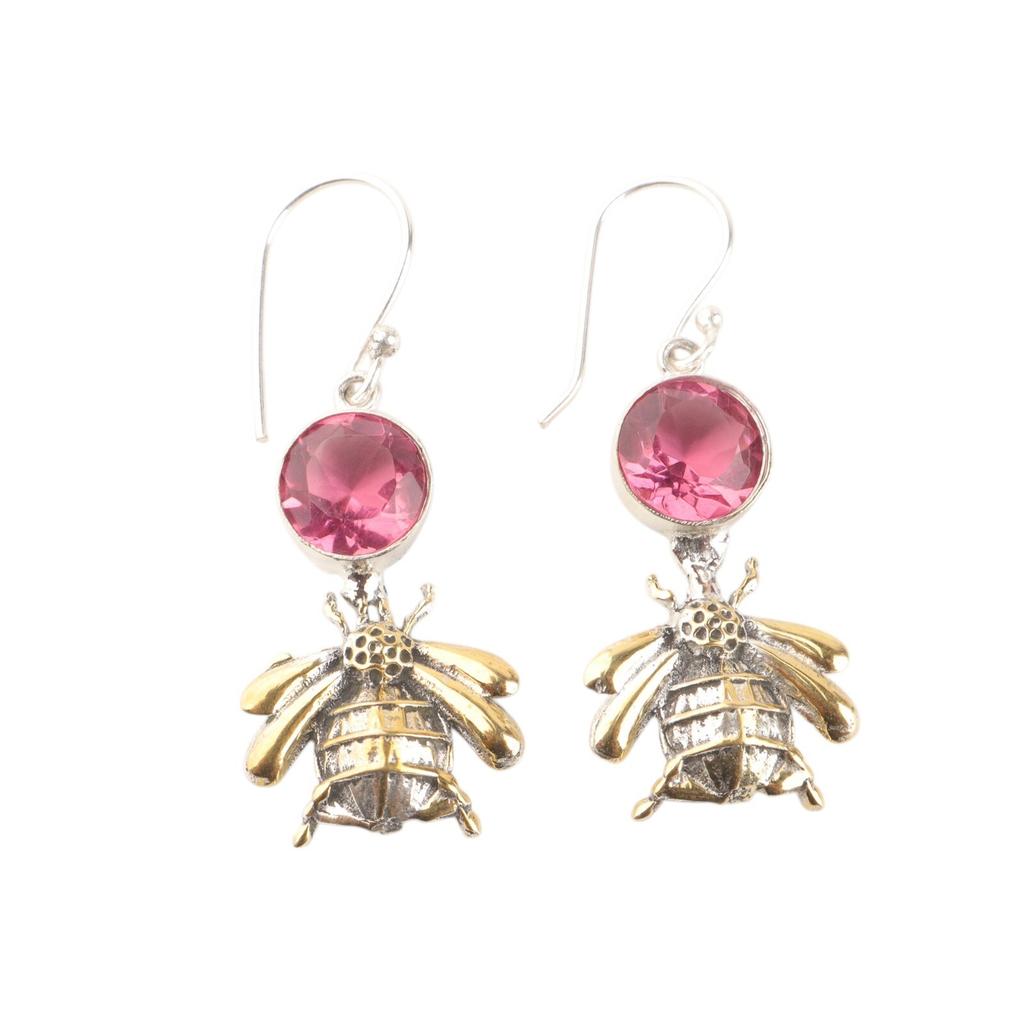 Natural Pink Tourmaline Gemstone 925 Sterling Silver Handmade Dangle Earrings 2" EE-154-19