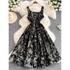 High-End Temperament French Royal Style Sling Dress Heavy Industry Jacquard Waist-Tight Slim Looking Puffy Dress Women's Summer