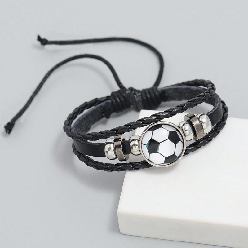 1pc Boys Soccer Decor Braided Detail PU Polyurethane Fashionable Bracelet For Gift