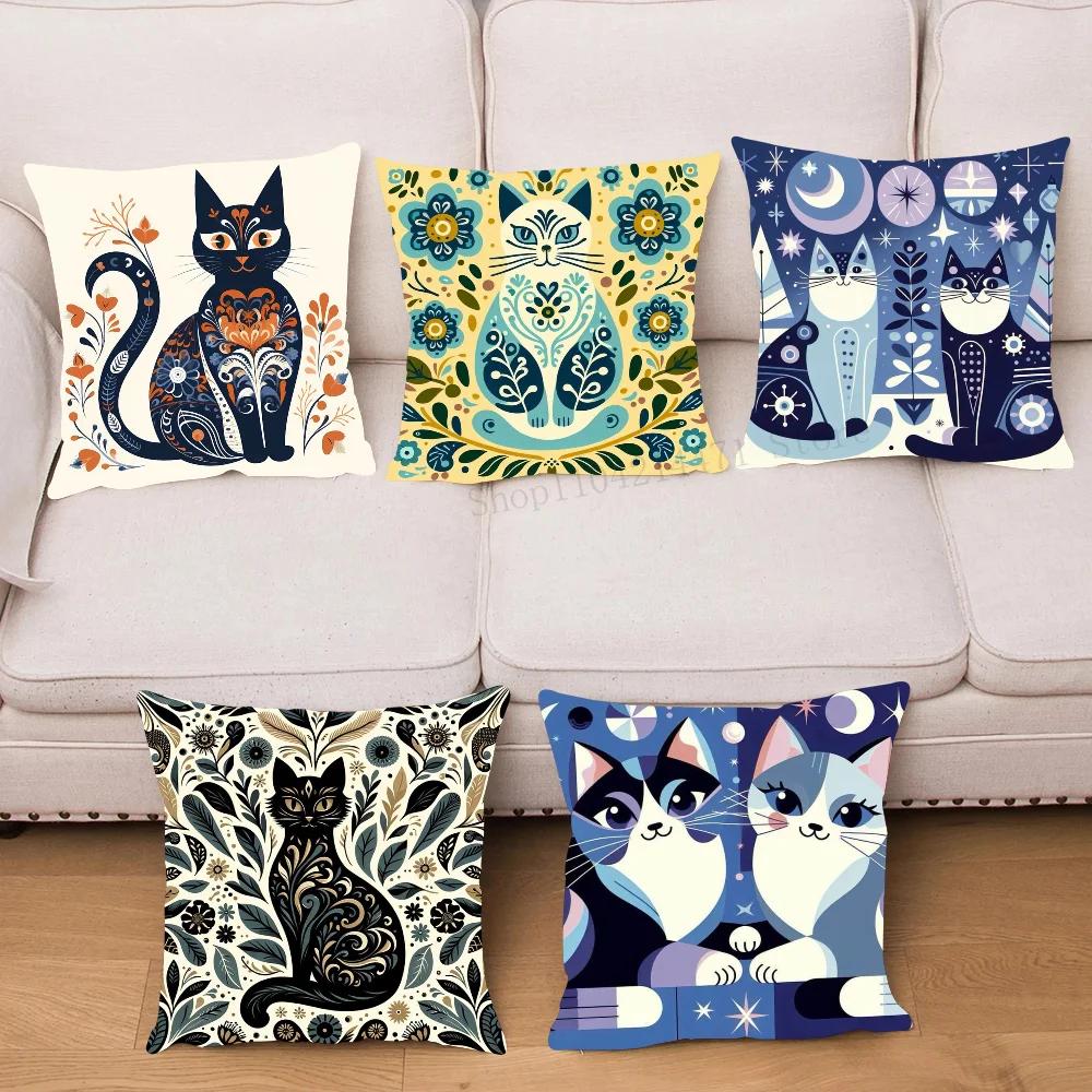 1pc Nordic Style Cat Oil Pillow Case Square Bedroom Sofa Leisure Comfort Cushion Car Living Room Home Decoration