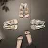 Slippers Women's Summer 2025 New Rhinestone Bow Thick Heel Sandals Square Head Open-toed Versatile Fashion High Heels